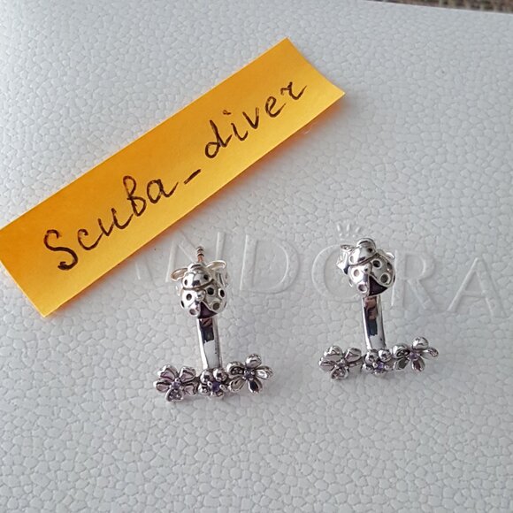 NEW Pandora Ladybird Ladybug Meadow Jacket Earrings Purple Enamel Cubic Zirconia - Picture 5 of 8